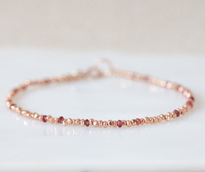 Handmade Rose Gold Vermeil Bracelet: Sapphire Nugget Bead Stacking Bracelet