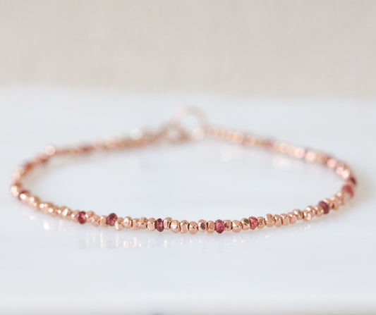 Handmade Rose Gold Vermeil Bracelet: Sapphire Nugget Bead Stacking Bracelet