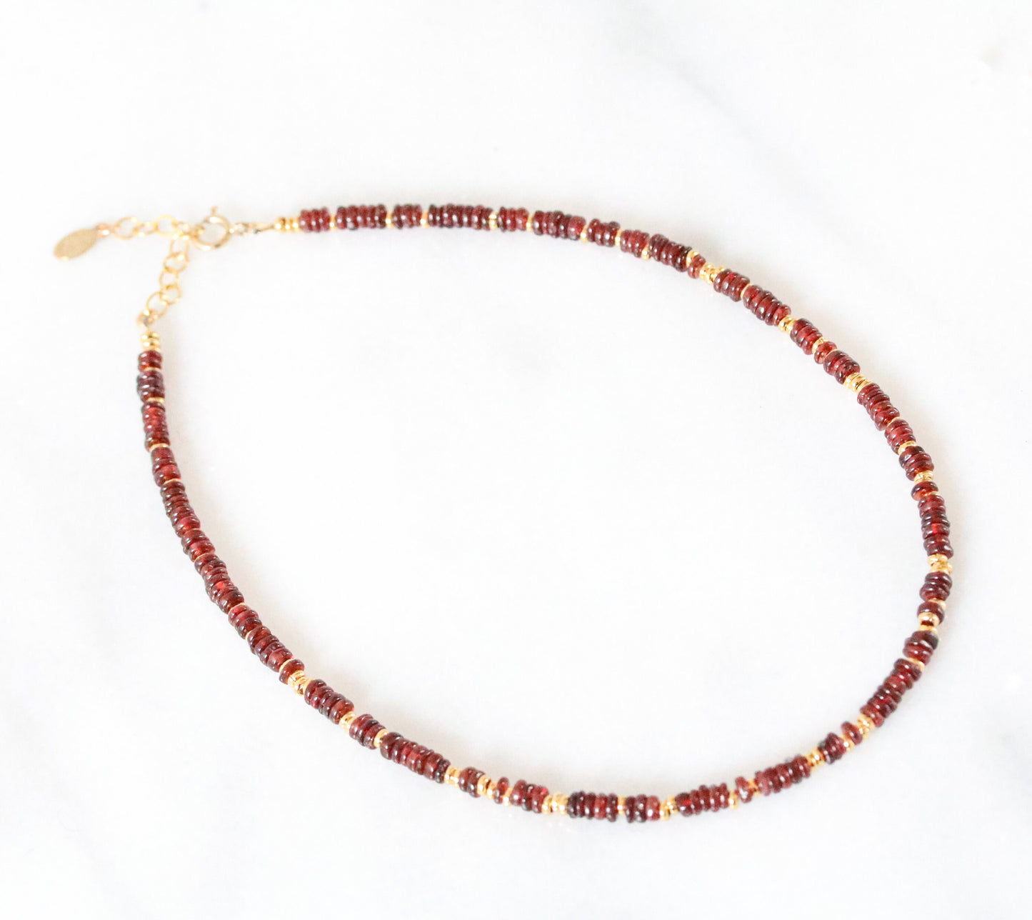 Garnet Heishi Choker: Gold Vermeil Surfer Necklace