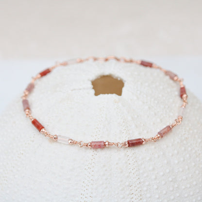 Pink Agate Rose Quartz Bracelet: Rose Gold Filled Chain
