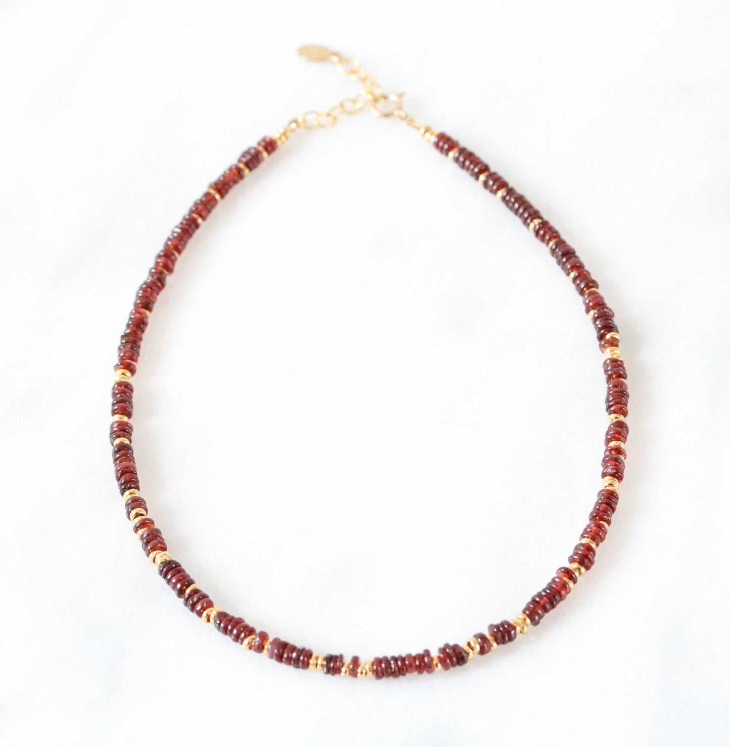 Garnet Heishi Choker: Gold Vermeil Surfer Necklace