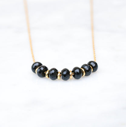 Natural Faceted Black Onyx Rondelle 14ct Gold Fill Necklace with Extender Chain for Perfect Fit Unique Valentine’s Day Gift Idea for Women