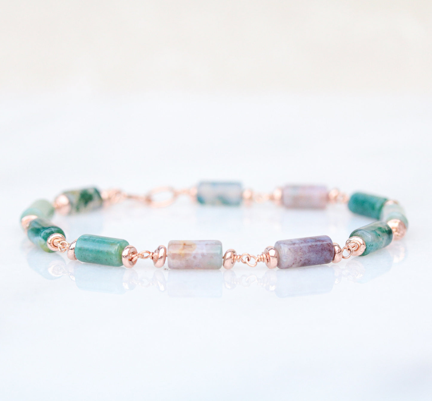 Pastel Indian Agate Bracelet: Rose Gold Chain, Dainty Gemstone Jewelry