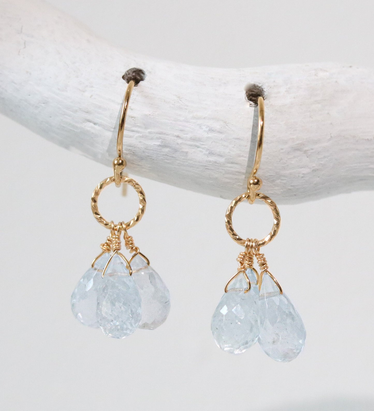 Handmade Gold Filled Aquamarine Drop Earrings: Faceted Gemstone Hoops