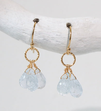 Handmade Gold Filled Aquamarine Drop Earrings: Faceted Gemstone Hoops