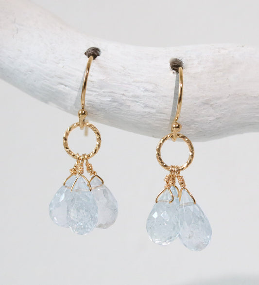 Handmade Gold Filled Aquamarine Drop Earrings: Faceted Gemstone Hoops