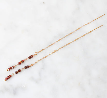 Handmade Garnet Threader Earrings: January Birthstone Jewelry