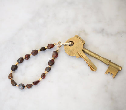 Handmade Pietersite Keyring: 14k Gold Vermeil Gemstone Bag Charm