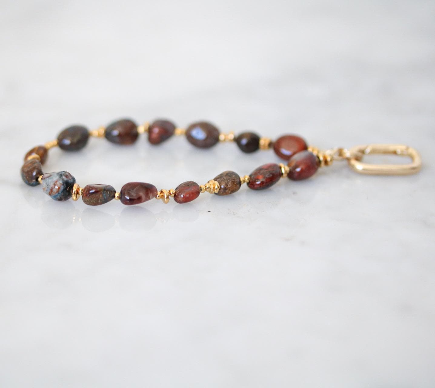 Handmade Pietersite Keyring: 14k Gold Vermeil Gemstone Bag Charm
