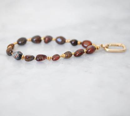 Handmade Pietersite Keyring: 14k Gold Vermeil Gemstone Bag Charm