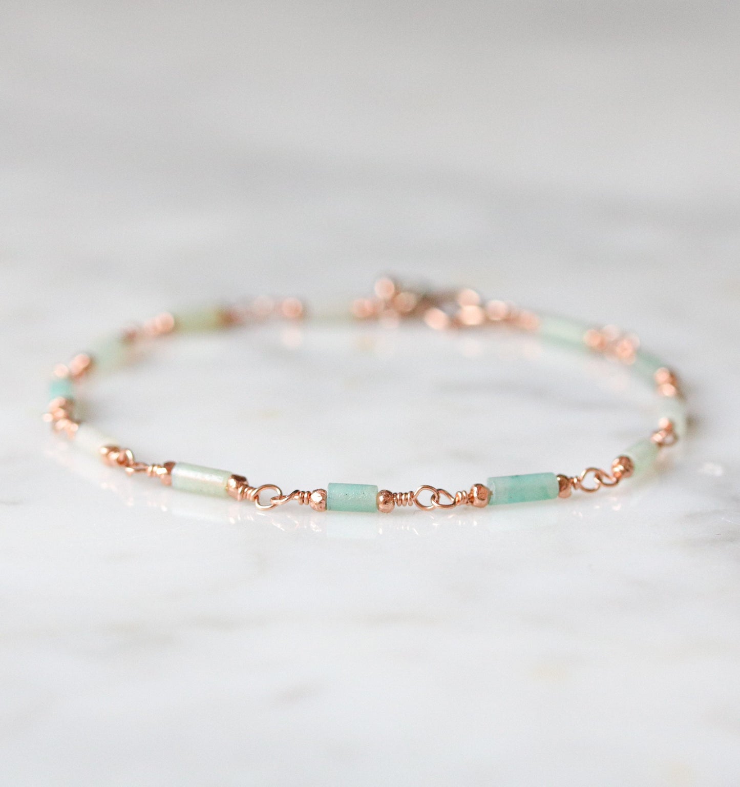 Mint Amazonite Threader Earrings: Rose Gold Chain, Dainty Gemstone Jewelry