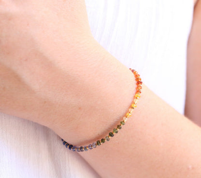 Unique Handmade Sunset Shades Precious Gemstone and Karen Hill Tribe Gold Vermeil Bracelet Gift Idea Birthstone Holistic Jewellery
