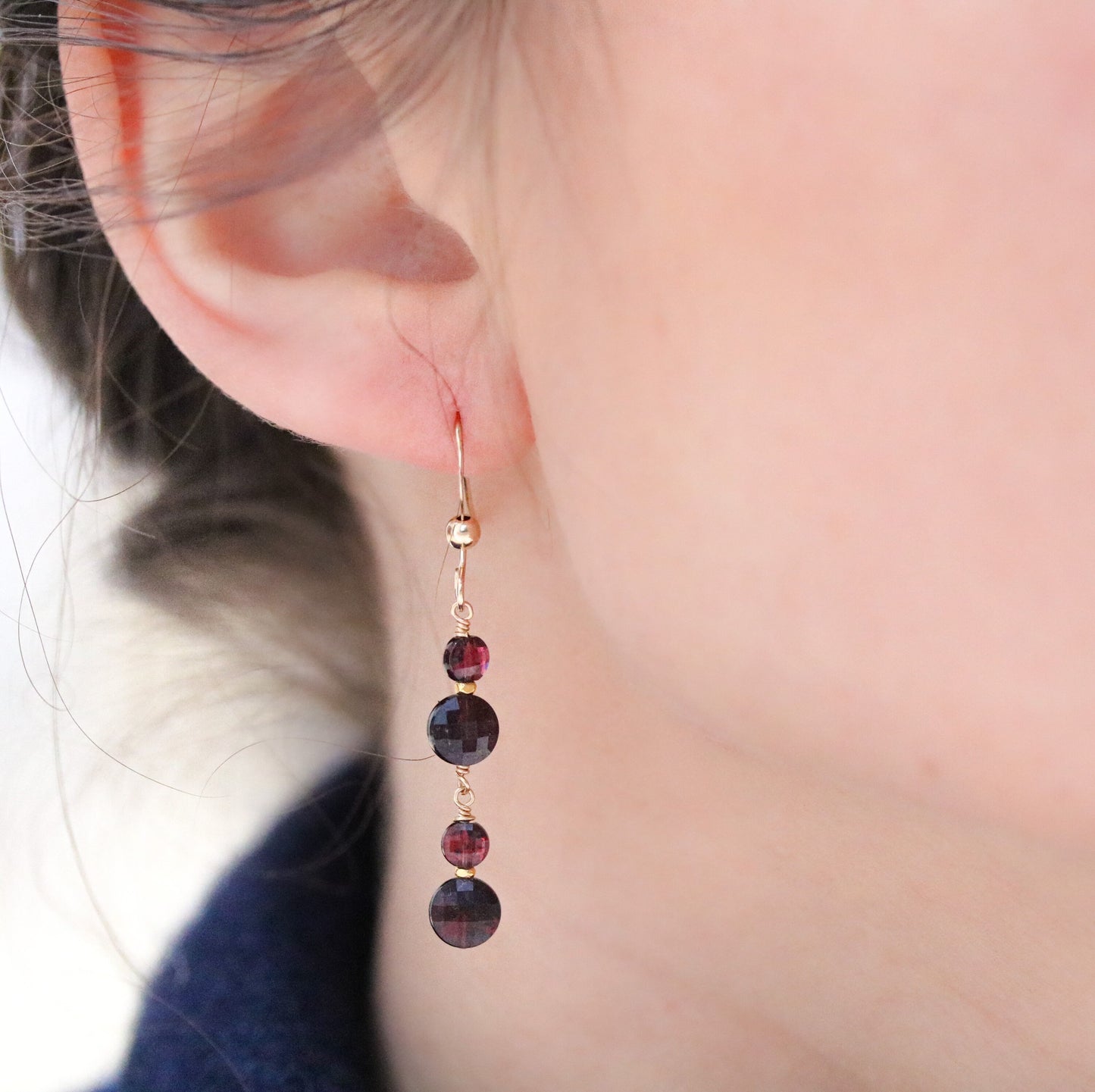 Garnet Dangle Earrings: Gold Vermeil Karen Hill Tribe Beads, January Birthstone