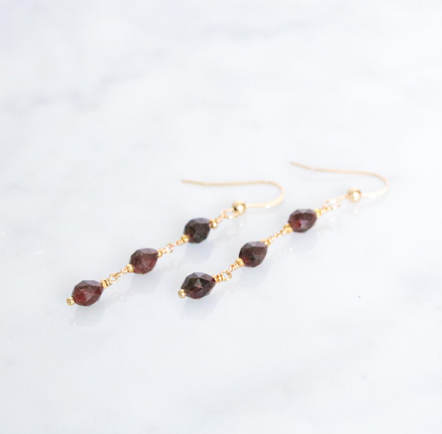 Handmade Garnet Olive Drop Earrings: 14k Gold Fill Dangle Jewelry