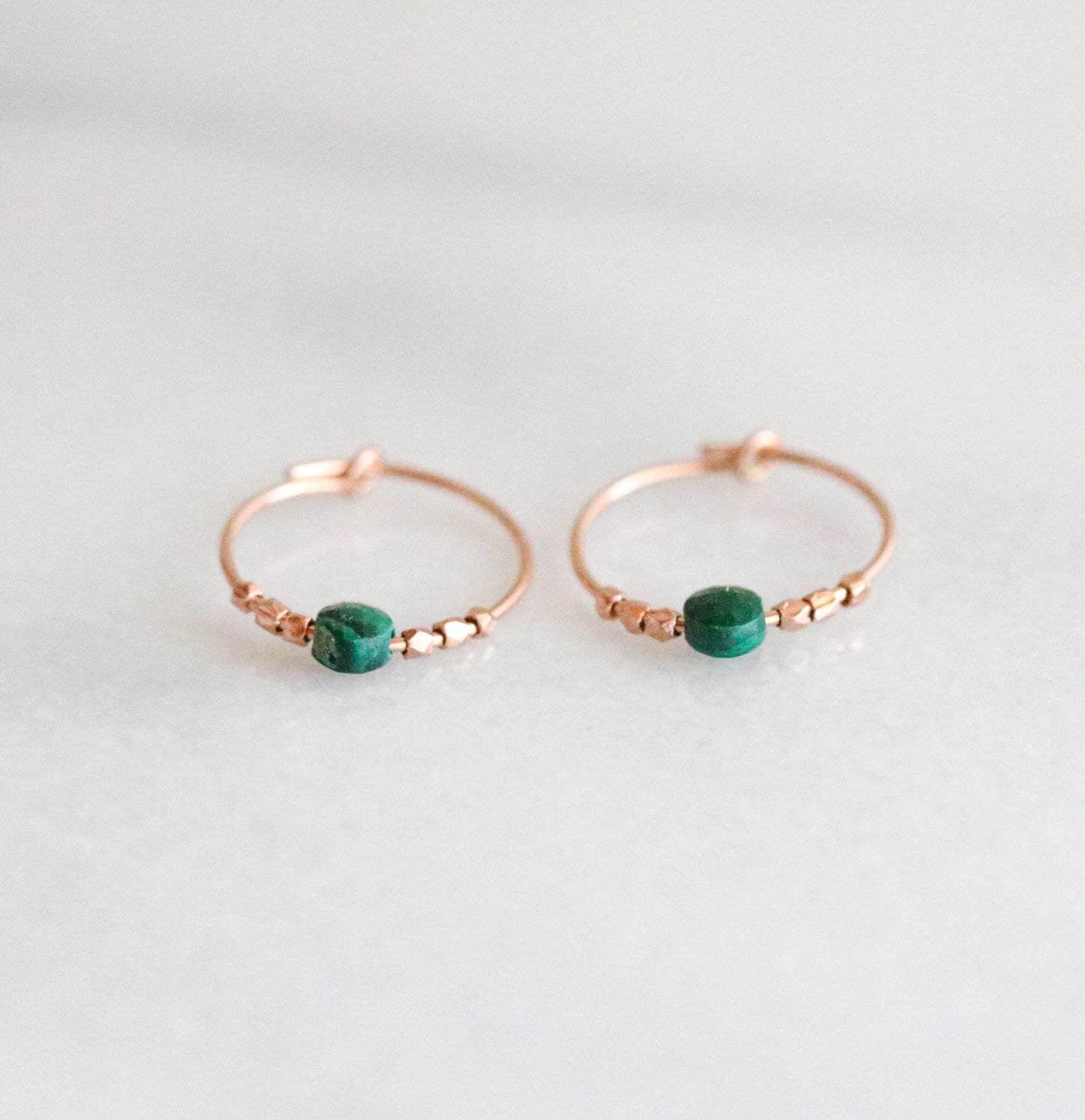 Faceted Malachite Mini Rose Gold Filled Hoop Earrings