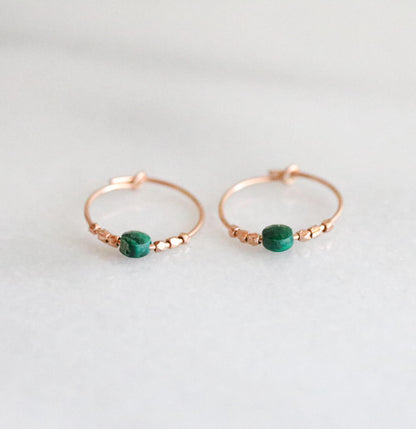 Faceted Malachite Mini Rose Gold Filled Hoop Earrings