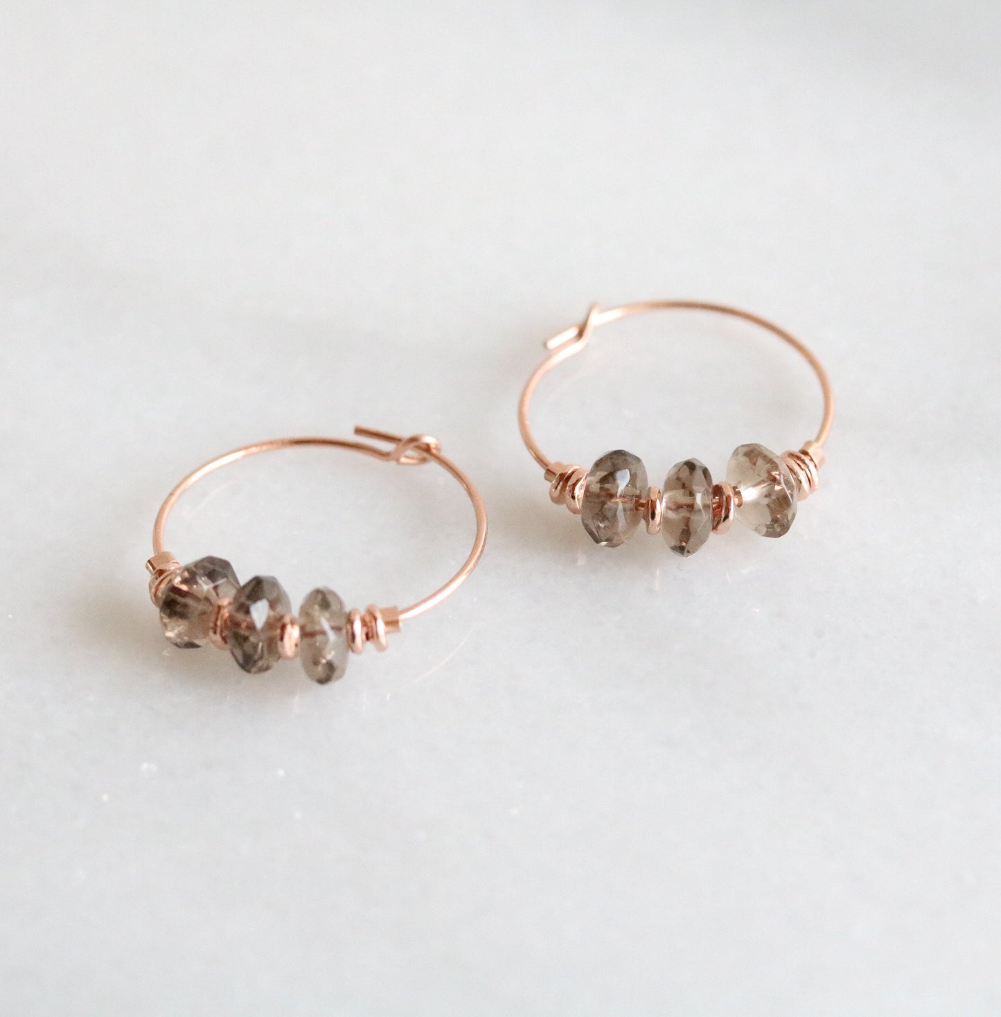 Smoky Quartz Rose Gold Filled Hoops: Scorpio Birthstone Earrings