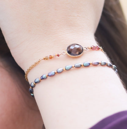Handmade Blue Peacock Pearl Bracelet: Gold Vermeil Clasp, June Birthstone