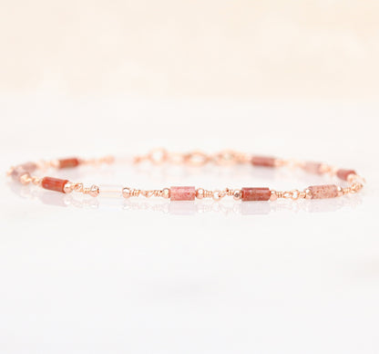 Pink Agate Rose Quartz Bracelet: Rose Gold Filled Chain