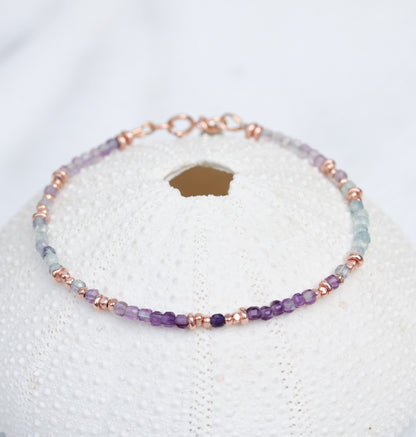 Faceted Fluorite Bracelet: Rose Gold Karen Hill Tribe Beads