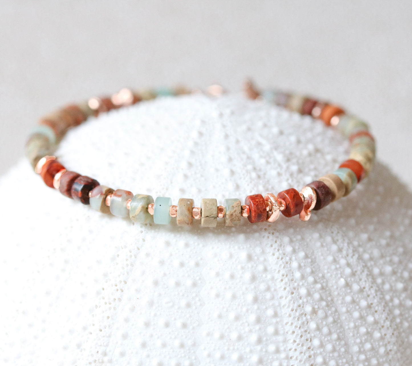 Handmade Aqua Terra Jasper Rose Gold Hoop Earrings