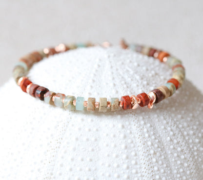 Handmade Aqua Terra Jasper Rose Gold Hoop Earrings