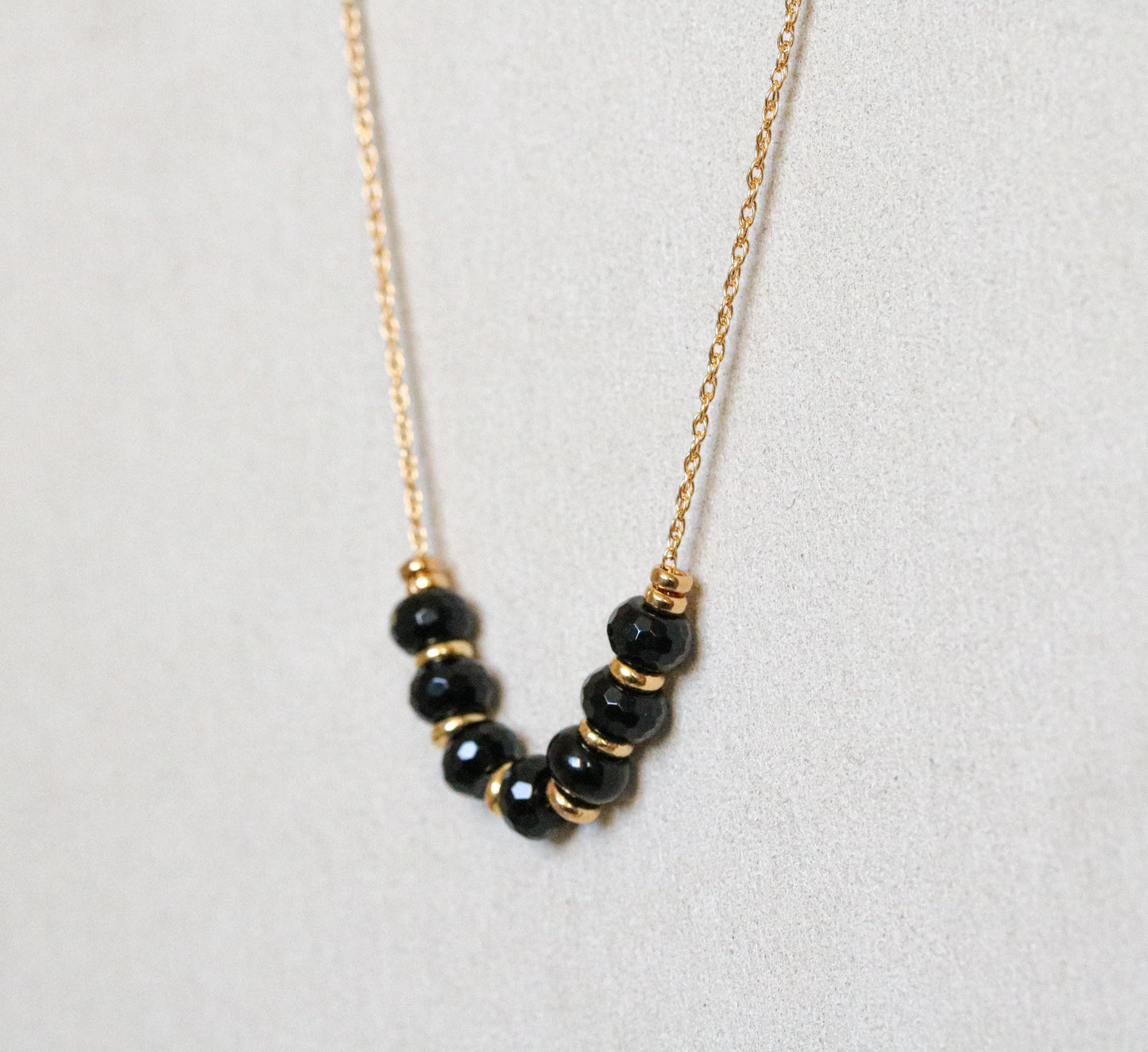 Natural Faceted Black Onyx Rondelle 14ct Gold Fill Necklace with Extender Chain for Perfect Fit Unique Valentine’s Day Gift Idea for Women