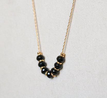 Natural Faceted Black Onyx Rondelle 14ct Gold Fill Necklace with Extender Chain for Perfect Fit Unique Valentine’s Day Gift Idea for Women