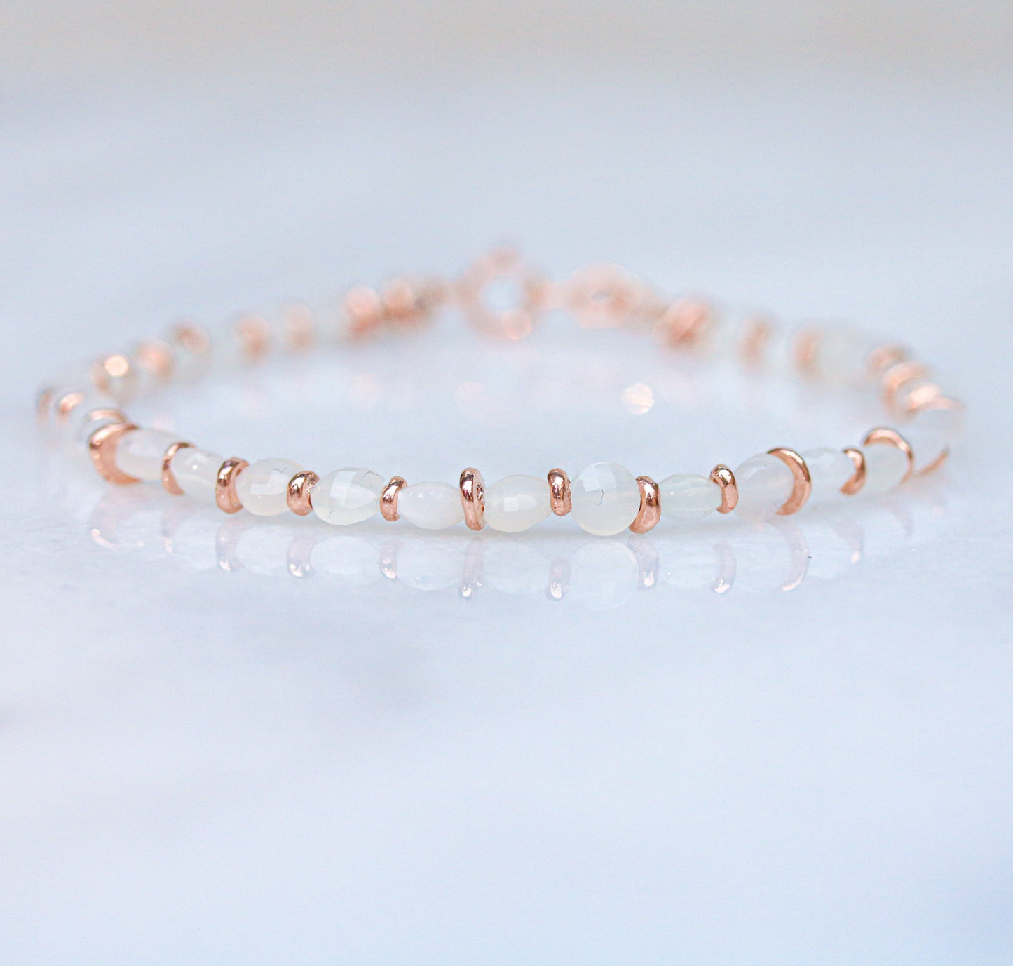Faceted Moonstone Bracelet: Rose Gold Fill, Karen Hill Tribe Silver