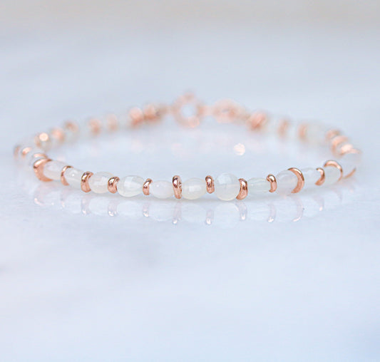 Faceted Moonstone Bracelet: Rose Gold Fill, Karen Hill Tribe Silver