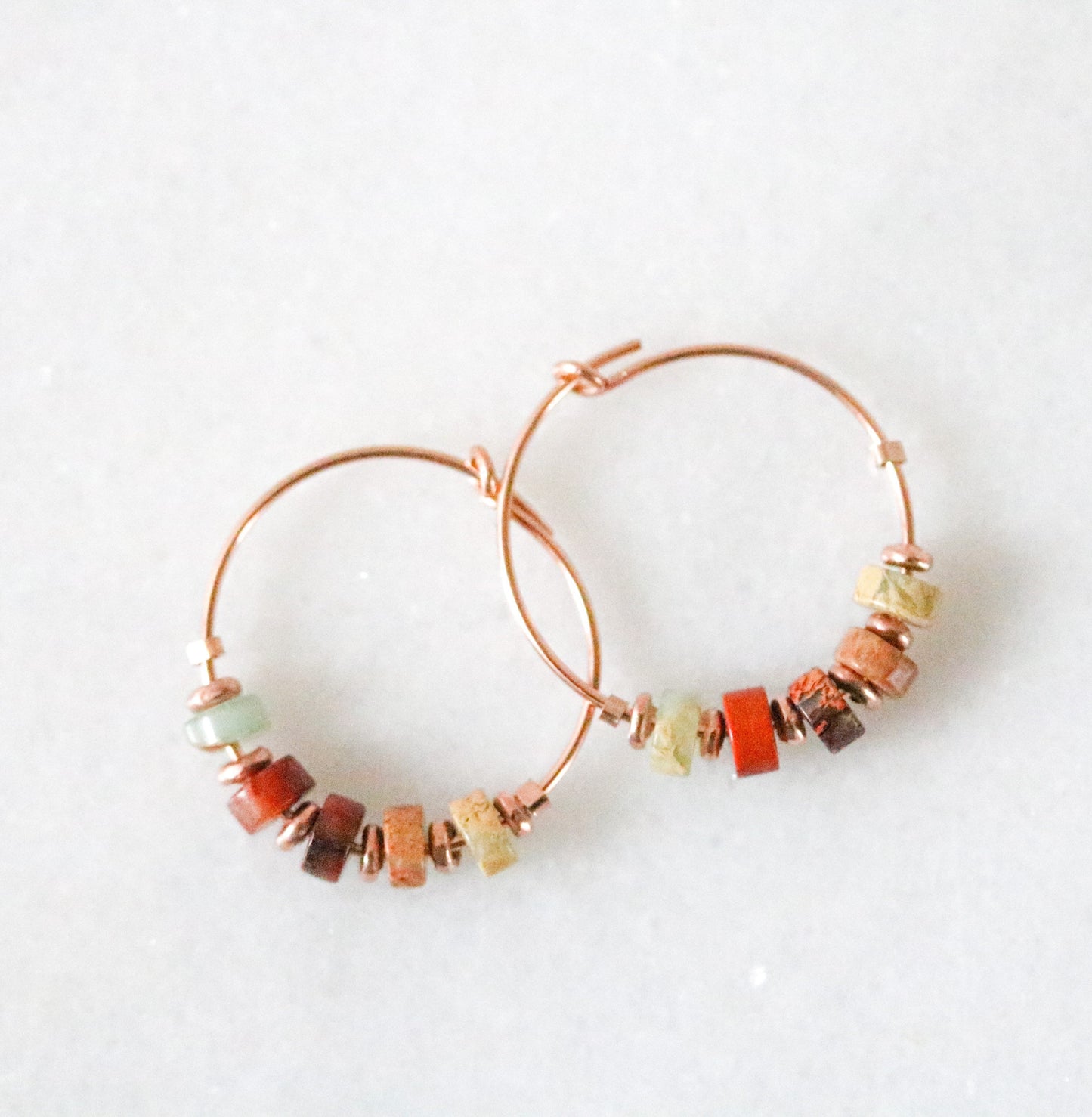 Handmade Aqua Terra Jasper Rose Gold Hoop Earrings