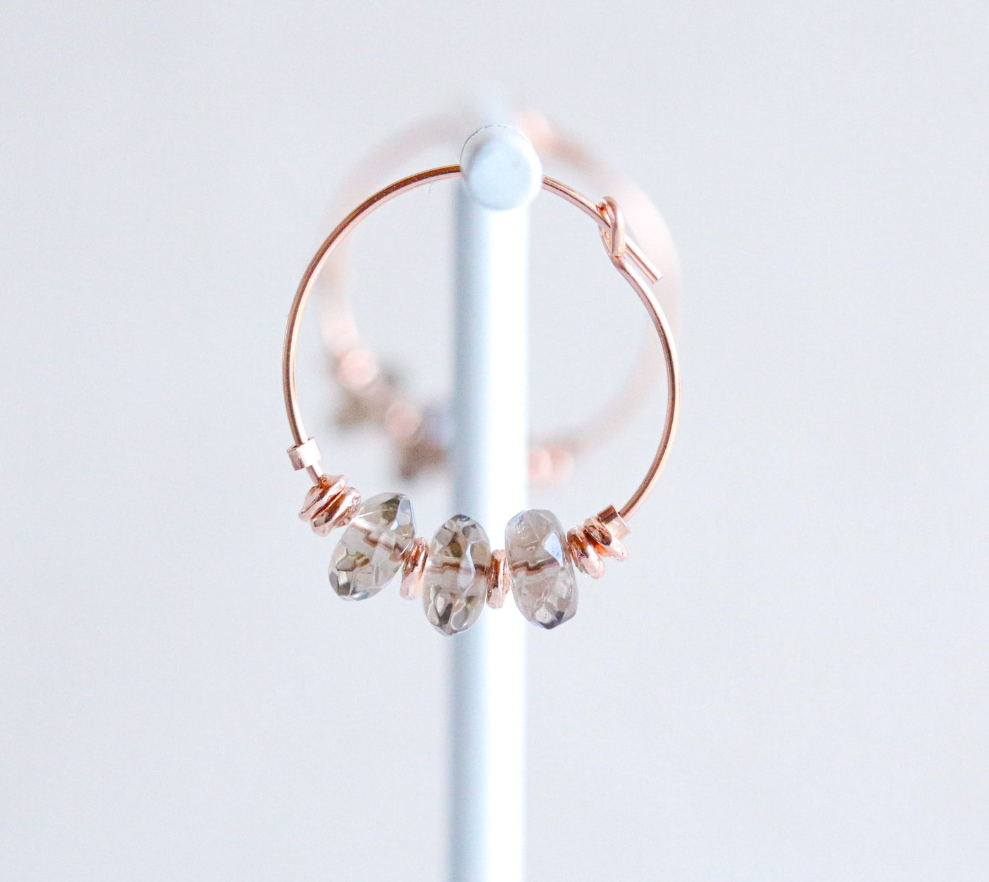 Smoky Quartz Rose Gold Filled Hoops: Scorpio Birthstone Earrings