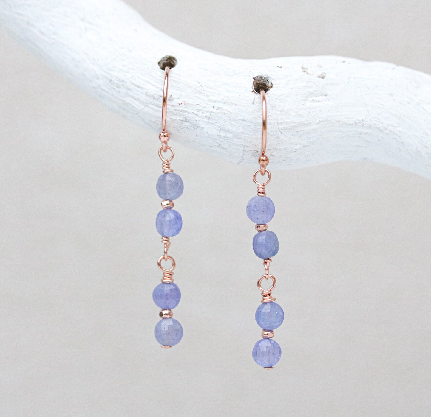 Tanzanite Dangle Earrings: Rose Gold Karen Hill Tribe Beads