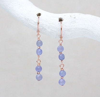 Tanzanite Dangle Earrings: Rose Gold Karen Hill Tribe Beads