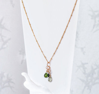 Handmade Faceted Tourmaline Gold Necklace: Hammered Rings, October Birthstone