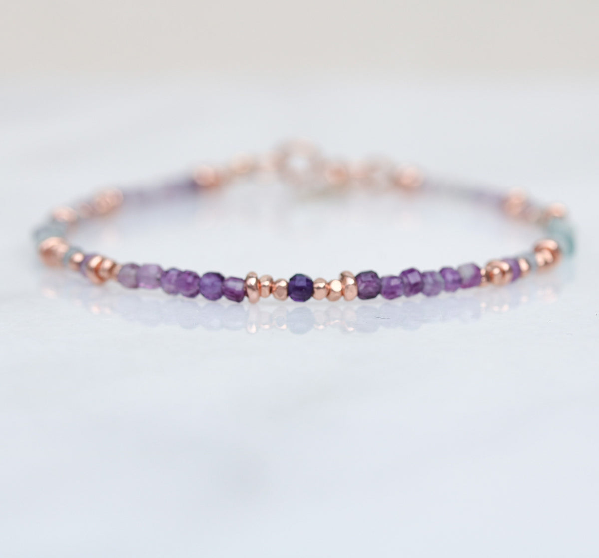 Faceted Fluorite Bracelet: Rose Gold Karen Hill Tribe Beads