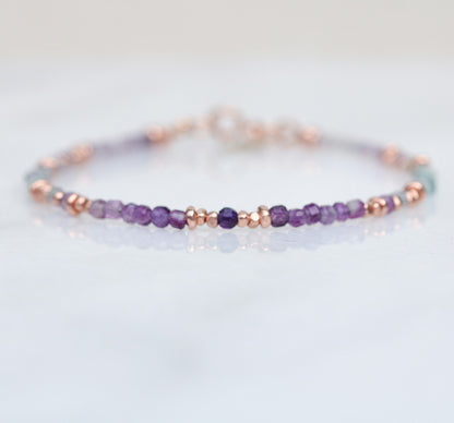 Faceted Fluorite Bracelet: Rose Gold Karen Hill Tribe Beads