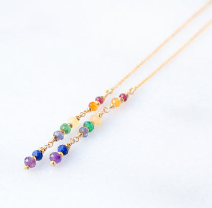 Handmade Rainbow Gemstone Threader Earrings: 14k Gold Fill