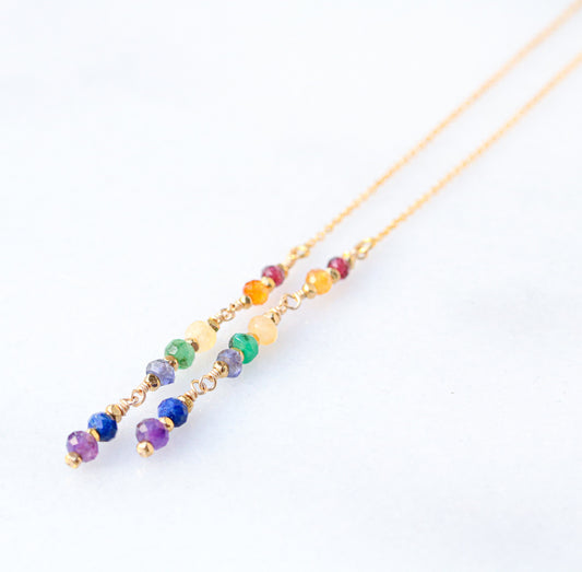 Handmade Rainbow Gemstone Threader Earrings: 14k Gold Fill
