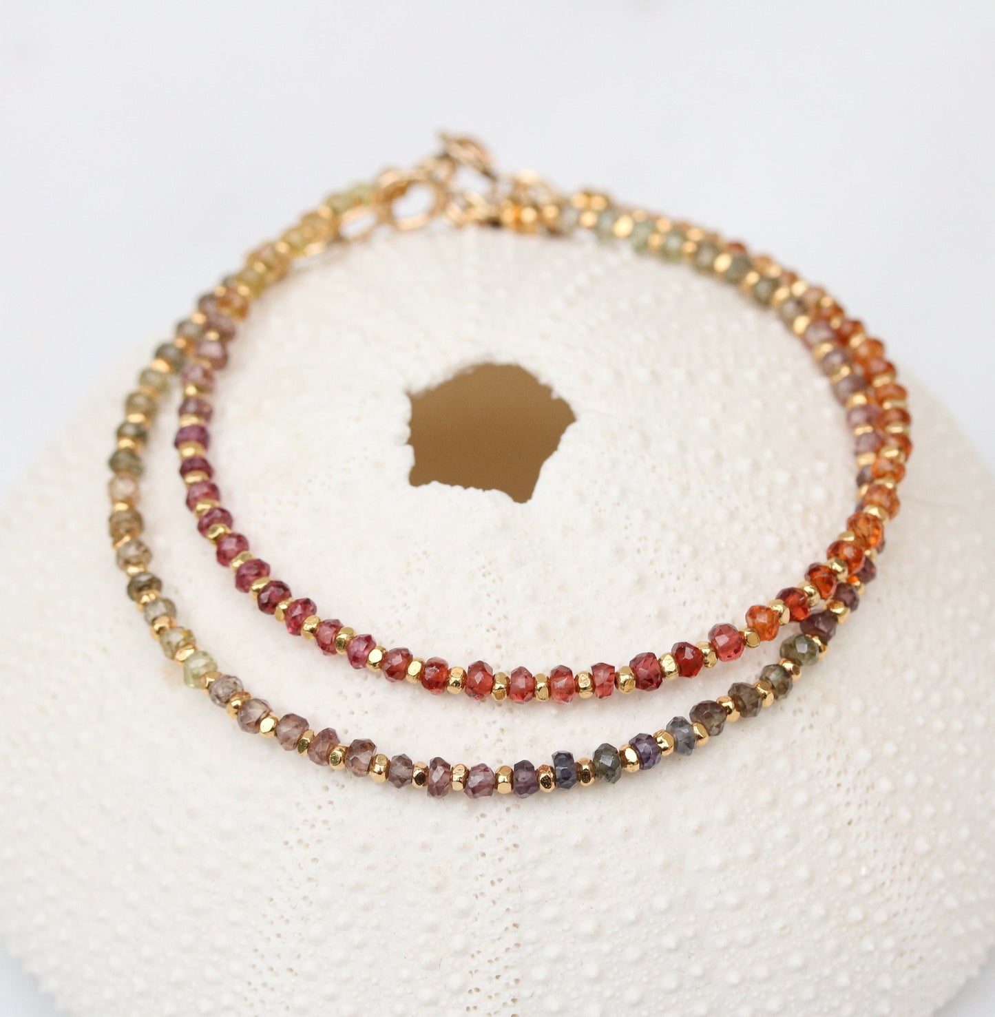 Unique Handmade Sunset Shades Precious Gemstone and Karen Hill Tribe Gold Vermeil Bracelet Gift Idea Birthstone Holistic Jewellery