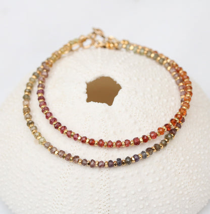 Unique Handmade Sunset Shades Precious Gemstone and Karen Hill Tribe Gold Vermeil Bracelet Gift Idea Birthstone Holistic Jewellery