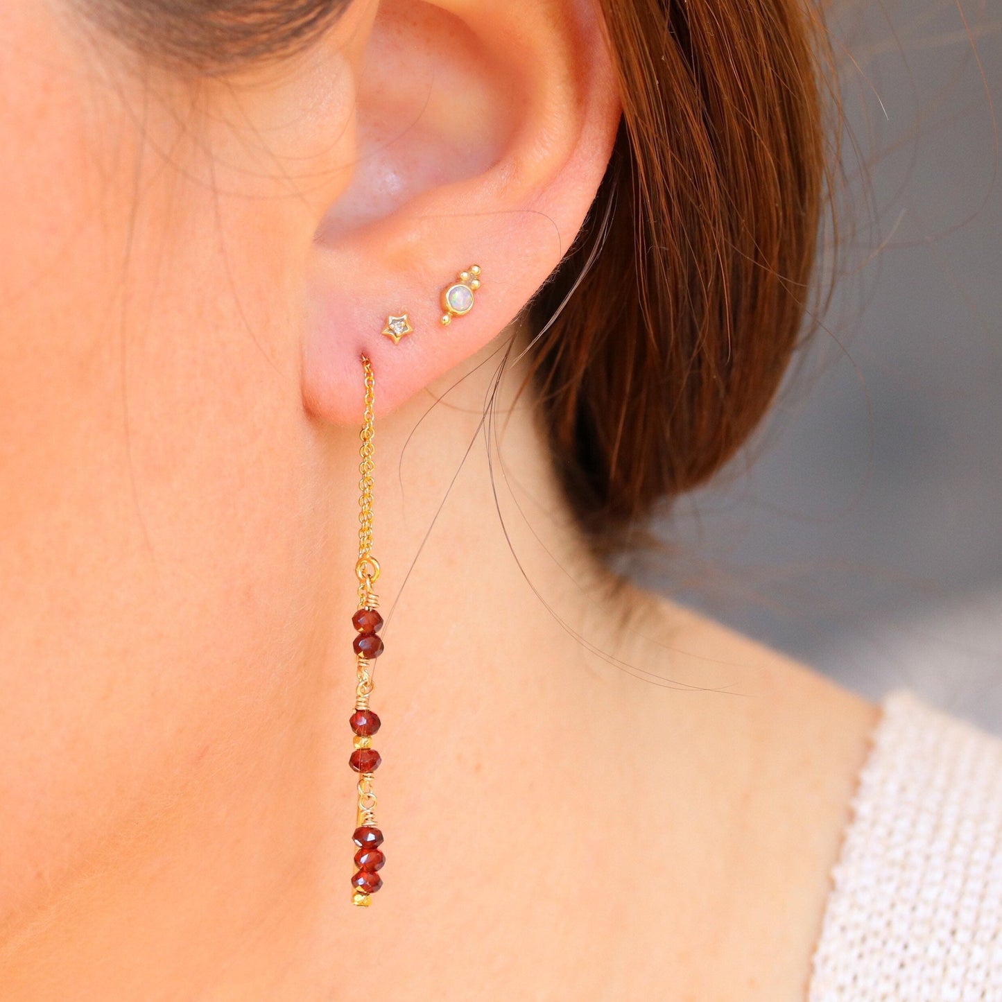 Handmade Garnet Threader Earrings: January Birthstone Jewelry