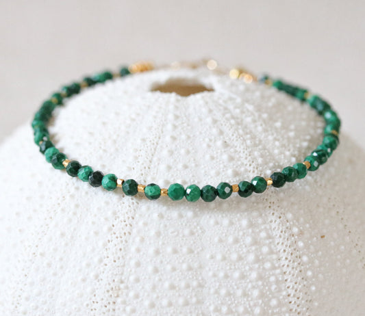 Handmade Faceted Malachite Bracelet: Gold Karen Hill Tribe Beads