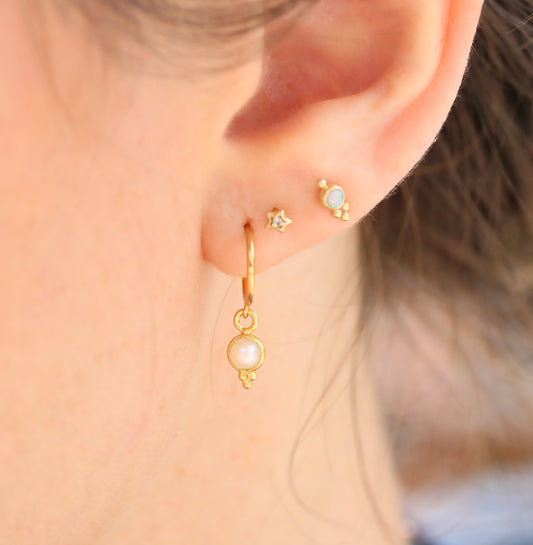 Gold Vermeil Freshwater Pearl Huggie Hoop Earrings