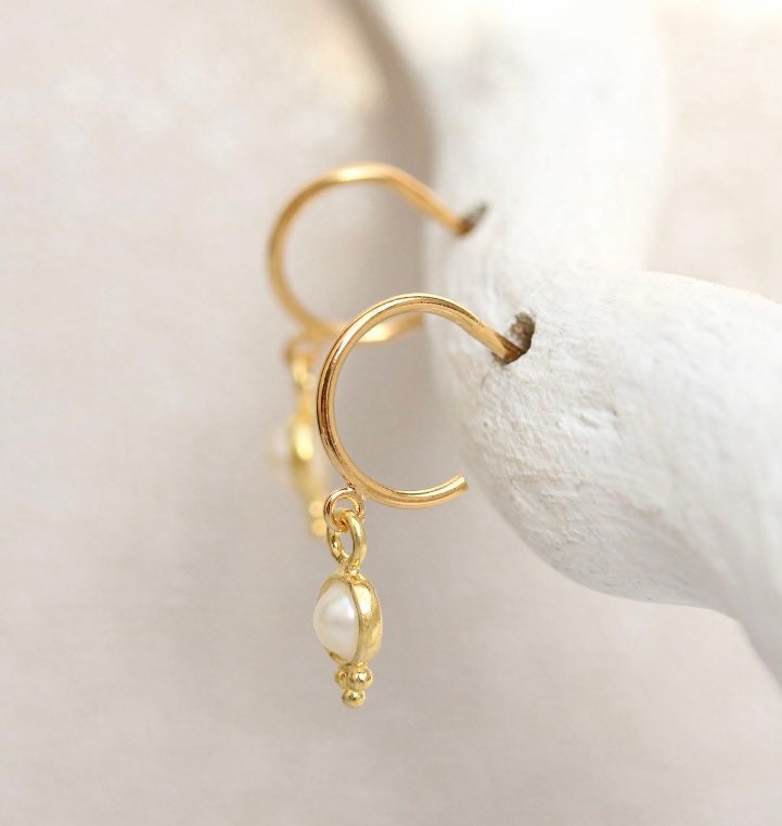 Gold Vermeil Freshwater Pearl Huggie Hoop Earrings