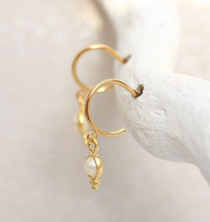 Gold Vermeil Freshwater Pearl Huggie Hoop Earrings