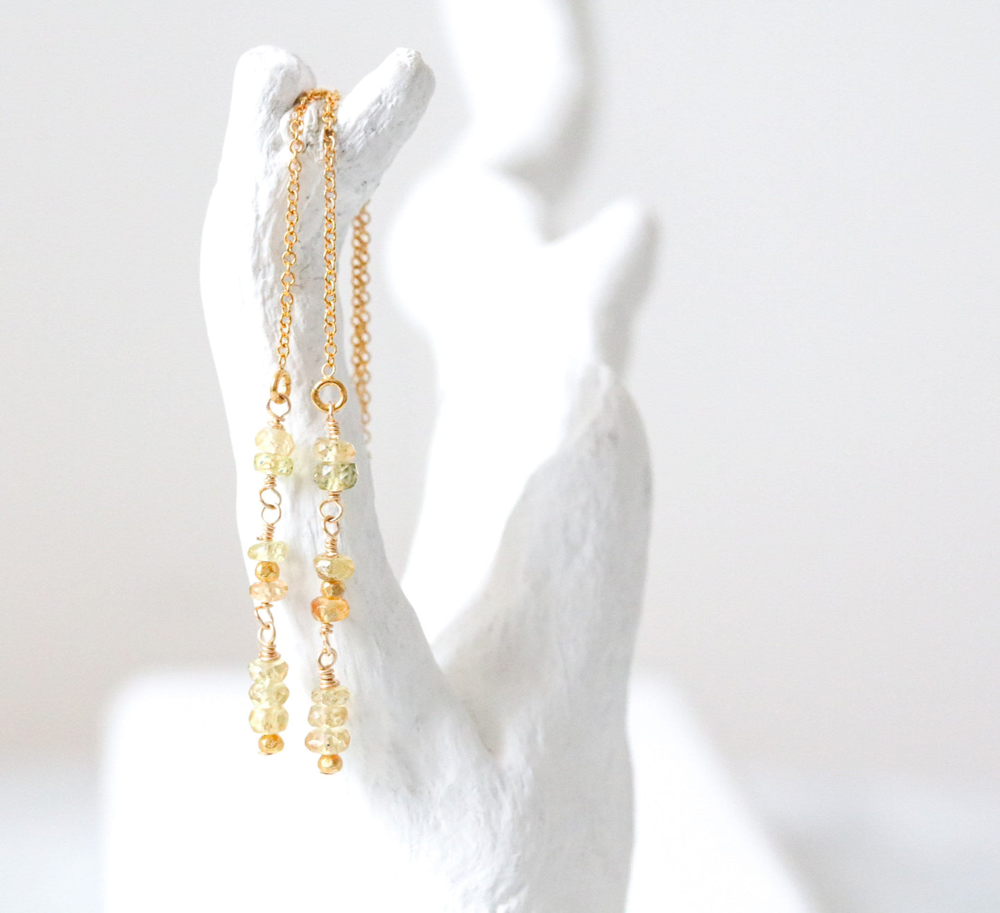 Handmade Faceted Citrine Threader Earrings, Gold Fill, November Birthstone