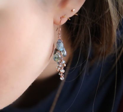Handmade Rose Gold Labradorite Teardrop Cluster Earrings