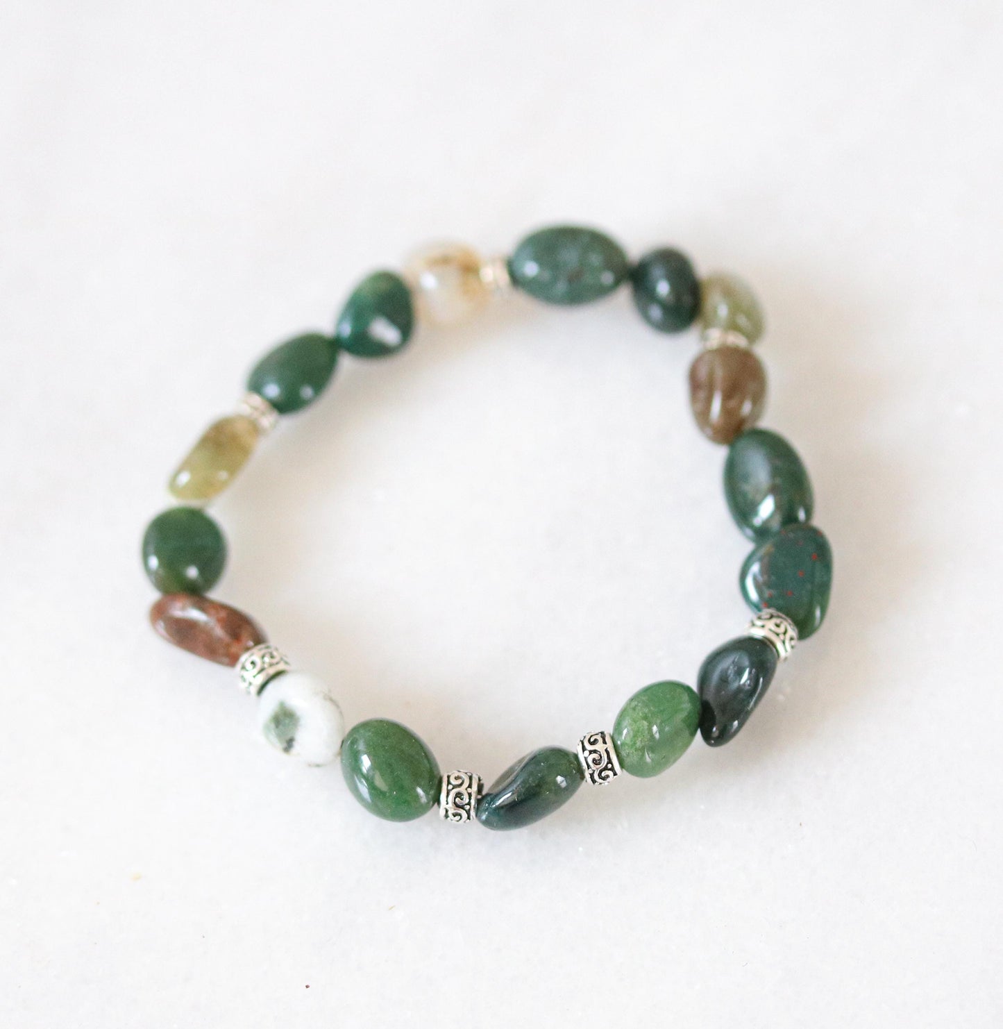 Kids Indian Agate Bracelet: Handmade Silver Accent Stretch Bracelet