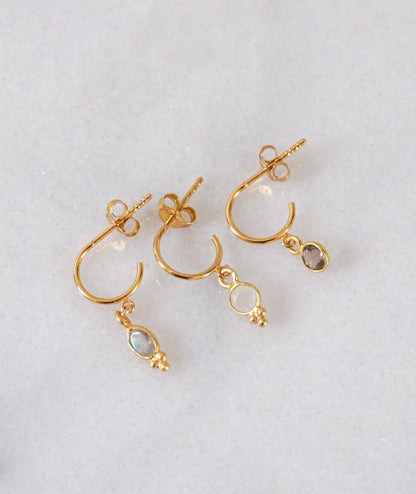 Moonstone, Labradorite & Smoky Quartz Gold Vermeil Huggie Hoop Earrings